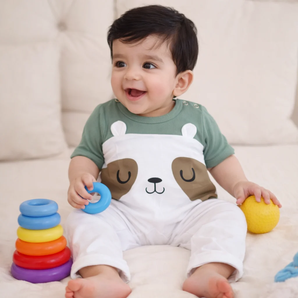 Baby Full-Body Printed Cotton Romper Bear White - Image 2