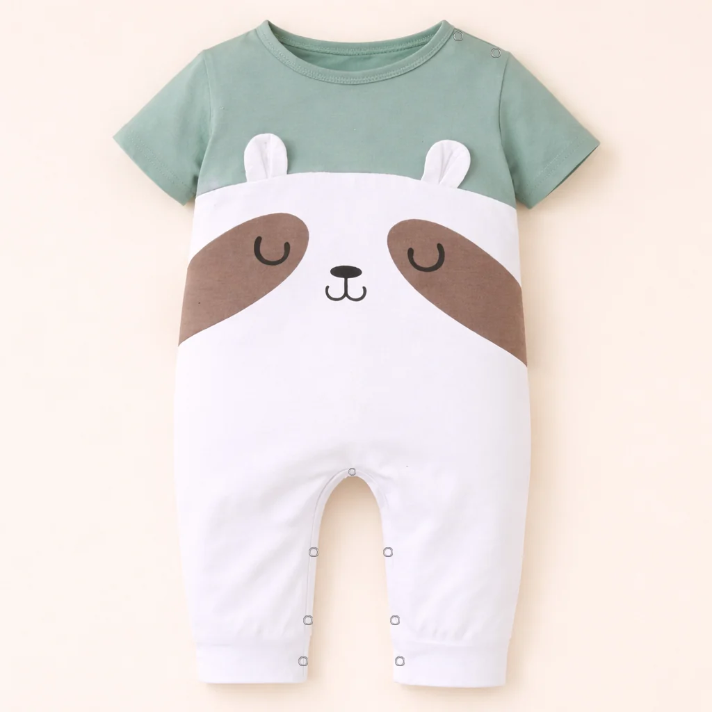 Baby Full-Body Printed Cotton Romper Bear White